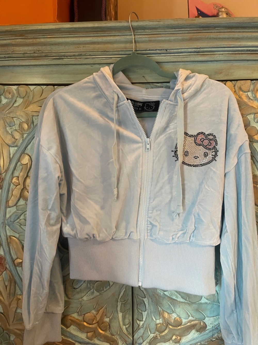 Forever 21 Light Blue Velour Hello Kitty Zip Hoodie